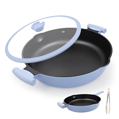 Bobikuke Large Frying Pan Skillet Nonstick with Lid, 14 Inch Deep Saute Pan, Big Induction Pan for Cooking, 2-1 Non Stick Cookware with Helper Handle, Family Size, Suitable for All Stoves, PFOA-Free