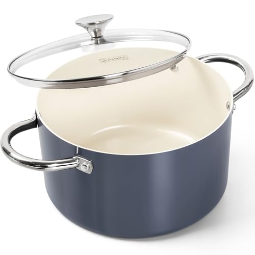 MICHELANGELO 6 QT Ceramic Stock Pot with Lid, Nonstick Stockpot with Glass Lid, Induction Cooking Pot for Soups, Stews, Oven Safe - 6QT, Purple