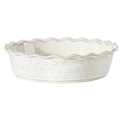 MIKIGEY Deep Pie Dish for Baking, Ceramic Pie Pan for Apple Pie, Tart, Quiche Baking Dish, Farmhouse Decor Pie Plate, Deep Dish Pie Pan, Oven Safe, Off-White