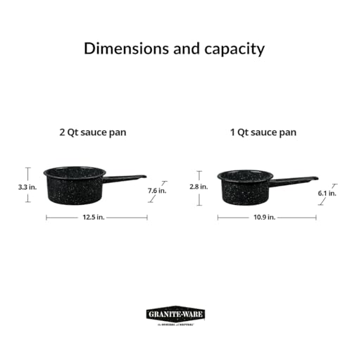 Granite Ware Non-Stick Saucepan Set with Steel Core, 1 & 2 Quart - Durable & Scratch-Resistant Pot for Soups and Sauces - Fast, Even Heating - Non-Toxic Cookware Essentials (Speckled Black)