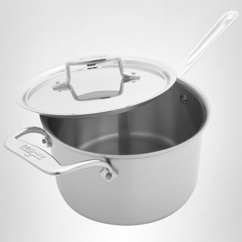 All-Clad D5 5-Ply Stainless Steel Sauce Pan 4 Quart Induction Oven Broiler Safe 600F Pots and Pans, Cookware Silver