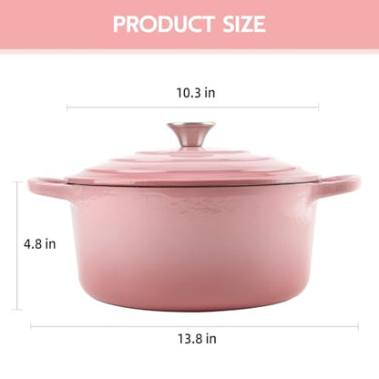 6 Quart Dutch Oven Enameled Cast Iron with Lid - Big Dual Handles - Oven Safe up to 500°F - Classic Round Pot for Versatile Cooking Pink