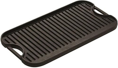 Lodge Pro-Grid Reversible Grill/Griddle - 20 Inches x 10.5 Inches - Dual-Sided Cast Iron Griddle - Double Burner Grill - Even Heat Distribution - PFAS-Free Non-Toxic Cookware