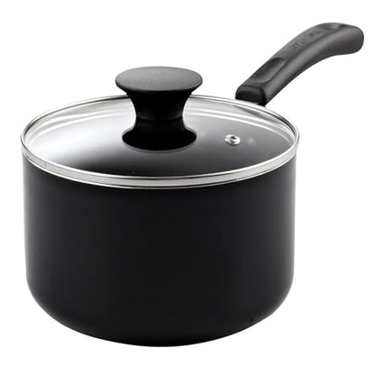 Cook N Home Nonstick Sauce Pan with Glass Lid 2-Qt, Multi-purpose Pot Saucepan Kitchenware, Black, Aluminum