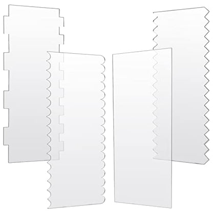 JOERSH 4pcs Acrylic Cake Scrapers Clear Combs Icing Frosting Buttercream Edge Smoother for Mousse Butter Cream Decoration