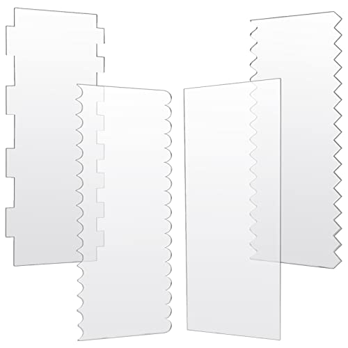 JOERSH 4pcs Acrylic Cake Scrapers Clear Combs Icing Frosting Buttercream Edge Smoother for Mousse Butter Cream Decoration