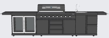 3 Piece Island Modular BBQ Outdoor Grill Black Stainless Steel with Double Refrigerator, Sink, Rotisserie, and Cover, Propane or Natural Gas