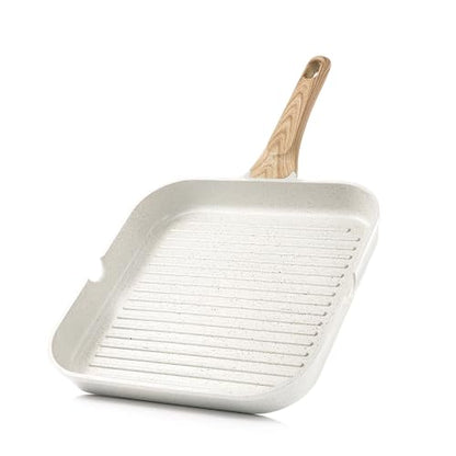 SENSARTE Nonstick Ceramic Grill Pan for Stove Tops, Versatile Square Grilling Pan with Pour Spouts, Durable Grill Skillet for All Stoves (Gas, Electric, Induction) Non-toxic PTFE/PFAS/PFOA Free