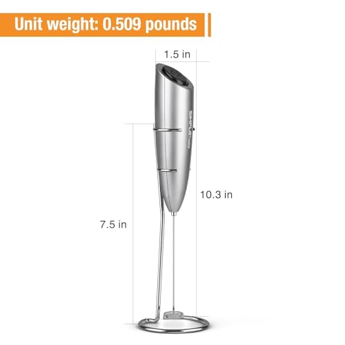 SIMPLETASTE Milk Frother Handheld Electric Foam Maker, Drink Mixer with Stainless Steel Whisk for Cappuccino, Bulletproof Coffee, Latte, Gray, with Stand, Battery Operated