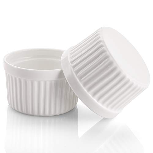 Foraineam Set of 12 Porcelain Ramekins Bakeware, 4 Ounce White Souffle Dishes Dessert Custard Baking Cups for Baking, Cooking, Serving