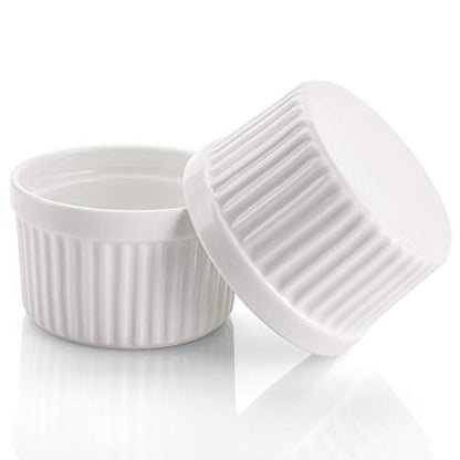 Foraineam Set of 12 Porcelain Ramekins Bakeware, 4 Ounce White Souffle Dishes Dessert Custard Baking Cups for Baking, Cooking, Serving