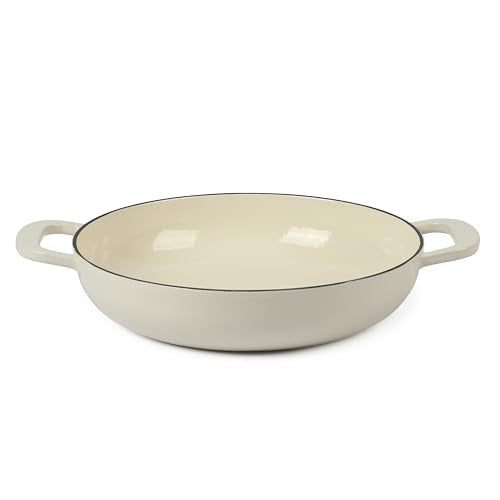 Martha Stewart Gatwick 3.5-Quart Enameled Cast Iron Dutch Oven Braiser – Linen with Gold Knob – Durable Heavy-Duty Braising Pot for Slow Cooking and Searing