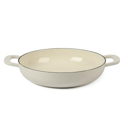 Martha Stewart Gatwick 3.5-Quart Enameled Cast Iron Dutch Oven Braiser – Linen with Gold Knob – Durable Heavy-Duty Braising Pot for Slow Cooking and Searing