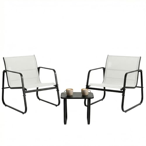 DUMOS 3 Piece Patio Furniture Set，Outdoor Patio Furniture Set with Table, Patio Sectional Bistro Sets for Lawn, Garden, Balcony, Poolside