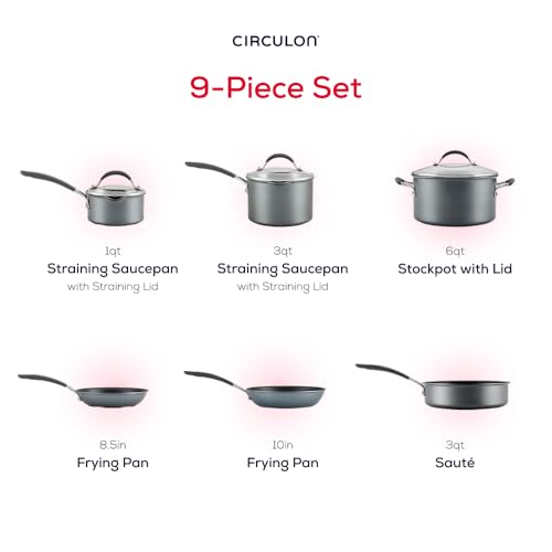 Circulon A1 Series with ScratchDefense Nonstick Induction Pots and Pans Cookware Set, Induction Cookware, Kitchen Essentials, 9-Piece, Graphite
