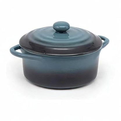 Kook Ceramic Mini Cocotte Set, Small Casserole Dishes with Lids and Handles, Individual Baking Ramekins, Oven safe 350F, Microwave & Dishwasher Safe, Stoneware, 12 oz, Set of 4, (Stone Ombre)