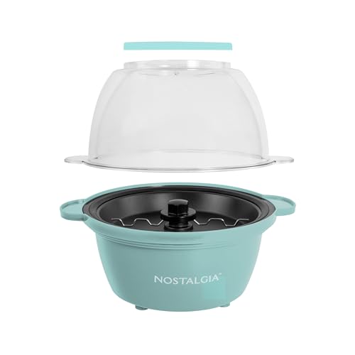Nostalgia Electric Stirring Popcorn Maker – 2 Qt Capacity – Large Dual-Purpose Lid & Serving Bowl – Great for Gifts, Movie Nights, & Snacks – Aqua