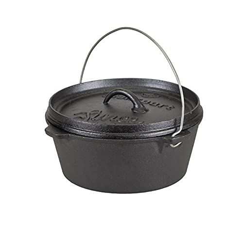 Stansport's Cast Iron Dutch Oven with Lid (16023) - Large 4 Quart Capacity, Durable Cast Iron Construction, Perfect for Outdoor Cooking, Home Kitchen and Camping Trips, Flat Bottom Design