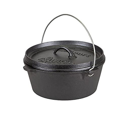 Stansport's Cast Iron Dutch Oven with Lid (16023) - Large 4 Quart Capacity, Durable Cast Iron Construction, Perfect for Outdoor Cooking, Home Kitchen and Camping Trips, Flat Bottom Design