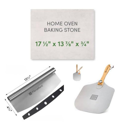 FibraMent-D Premium 3-Piece Pizza Stone Set – 17½" × 13⅞" × ¾" Rectangle Baking Stone with Peel & Rocker Cutter – Made in USA – Ranked Best Overall Pizza Stone for Even Heat & Crispy Crusts