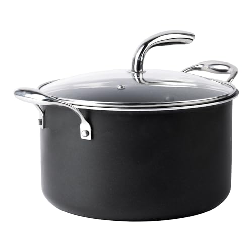 Vasconia Urban 6-QT Covered Soup Pot Set - Black Nonstick Dutch Oven for Baking, Roasting, and Stewing - Dishwasher and Oven Safe up to 475°F - Aluminum Kitchen Accessories with Fast Cooling Handles