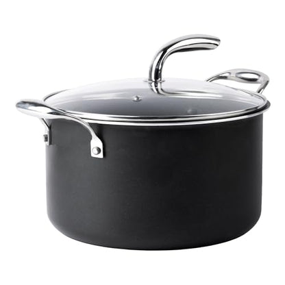 Vasconia Urban 6-QT Covered Soup Pot Set - Black Nonstick Dutch Oven for Baking, Roasting, and Stewing - Dishwasher and Oven Safe up to 475°F - Aluminum Kitchen Accessories with Fast Cooling Handles