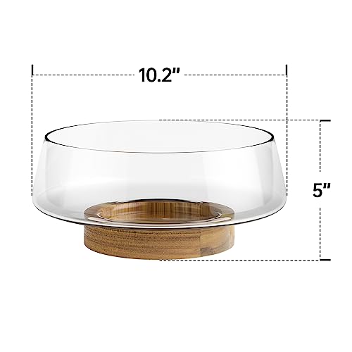 KITEISCAT Extra Large Glass Salad Bowl Set - Party Salad Bowls with Acacia Wood Base and Serving Utensils - Elegant and Practical Kitchen Must-Have