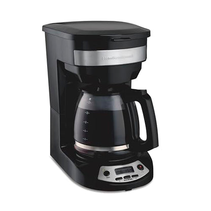 Hamilton Beach 12 Cup Programmable Drip Coffee Maker Machine, Regular & Bold Brew Options, Auto Pause and Pour, Glass Carafe, Black with Stainless Accents (46299J)