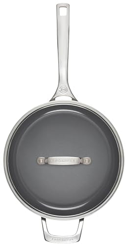Le Creuset Essential Non-stick Ceramic Sauté Pan with Glass Lid, 4 ¼ qt.