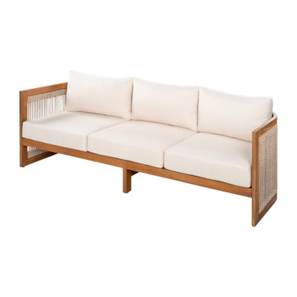 Christopher Knight Home Ayla 7-Seater Patio Furniture Set with Coffee Table, Set of 4 Outdoor Swivel Accent Chair and Sofa Set, 5 Piece Outdoor Acacia Wood Conversation Set with Cushion, Teak+Beige