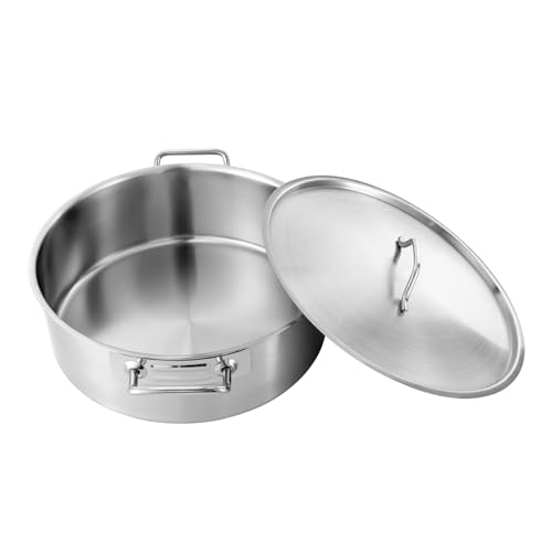 FONSOLUM 11Qt Stainless Steel Brazier Pan with Lid, Commercial Stock Pot Braisers Saute Pan with Handles, All-purpose Cookware for Boiling Stewing Frying and Casserole, Dishwasher & Microwave Safe