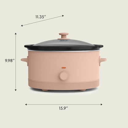 bella 6.0 Qt Manual Slow Cooker, Ceramic Nonstick Coating, 3 Temperature Settings, Dishwasher Safe Stoneware Pot and Tempered Glass Lid, Cool Touch Handles & Tangle Free Cord Wrap, Blossom