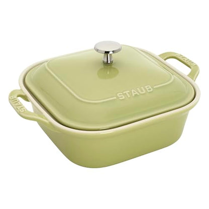 Staub Ceramic 4-pc Baking Pans Set, Casserole Dish with Lid, Brownie Pan, Light Green