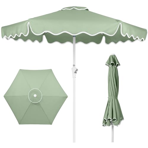 Best Choice Products 7.5ft Patio Market Umbrella with Wavy Trim, UV-Fade-Resistant 210g Canopy, Crank & Tilt, Wind Vent, Heavy-Duty Frame - Sage Green