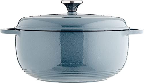 Lodge Essential Enamel Cast Iron Dutch Oven with Lid 7.5 Quart - Oven-Safe Enamel Cookware up to 500° F - Heat-Retaining Braising & Roasting Pot - Non-Toxic Cookware - Storm Blue
