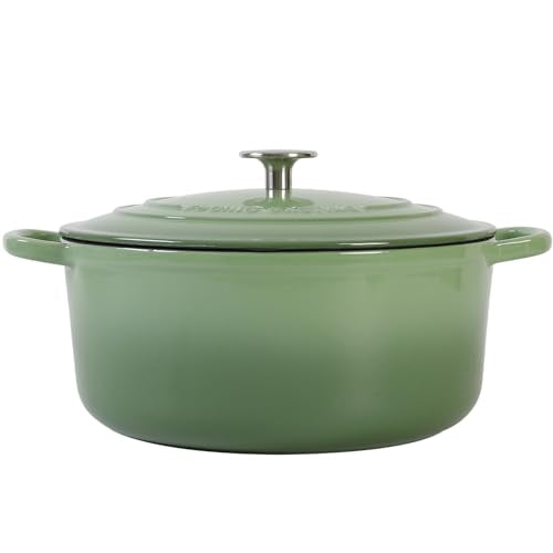 EDGING CASTING Enameled Cast Iron Dutch Oven Pot With Lid, 5.5 Quart, for Bread Baking, Cooking, Pistachio Green