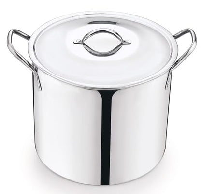 8-Qt Stainless Steel Stock Pot with Metal Lid - Ultra Durable, Stay-Cool Handles, Ideal for Broths & Large Batch Cooking