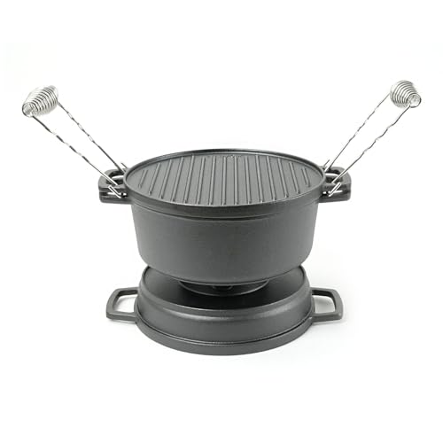 HAWOK 5 piece Stove Set, Pre-Seasoned Cast Iron Charcoal Grill Stove with 4QT Dutch Oven, with Multipurpose Lid, Five-Leg Buffet Tray, Multipurpose BBQ Stove Set