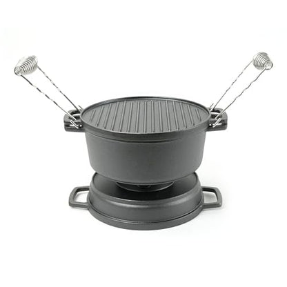 HAWOK 5 piece Stove Set, Pre-Seasoned Cast Iron Charcoal Grill Stove with 4QT Dutch Oven, with Multipurpose Lid, Five-Leg Buffet Tray, Multipurpose BBQ Stove Set