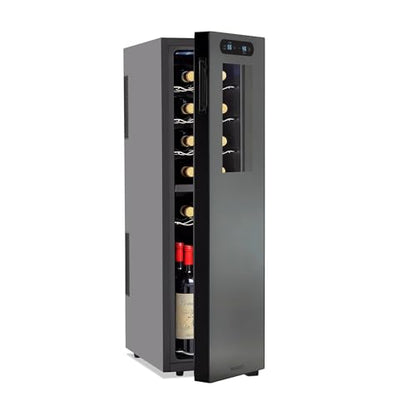 Wine Enthusiast 18-Bottle Slimline Dual Zone Wine Cooler - Energy Efficient Freestanding Wine Refrigerator - Upright Bottle Storage, Adjustable Thermostat, Digital Touchscreen (20.5” x 10.7" x 36.8”)