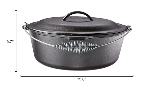 Lodge 9 Quart Pre-Seasoned Cast Iron Dutch Oven with Lid - Wire Bail Handle for Easy Transfer from Cooking Surface to Table - Use in the Oven, on the Stove, on the Grill or over the Campfire - Black