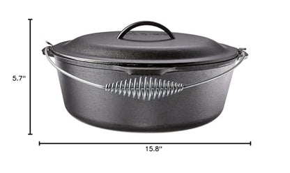 Lodge 9 Quart Pre-Seasoned Cast Iron Dutch Oven with Lid - Wire Bail Handle for Easy Transfer from Cooking Surface to Table - Use in the Oven, on the Stove, on the Grill or over the Campfire - Black
