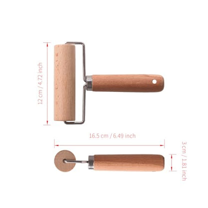 Wooden Dough Roller Large Single Wheel Handheld Rolling Pin for Pastry Pizza Baking Handmade Beechwood Kitchen Tool(6.49 x 4.72Inch)