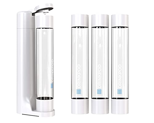 FIZZpod Soda Maker - Fizzy Drink Machine with 3 PET Bottles, 3 Caps, 1 Carbonator Cap and Manual - Make Homemade Sparkle Water, Juice, Coffee, Tea and Cocktail Drinks with Fruit (White)