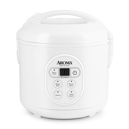 Aroma Housewares 8-Cup (Cooked) (4-Cup UNCOOKED) Digital Rice Cooker and Food Steamer (ARC-914D),White