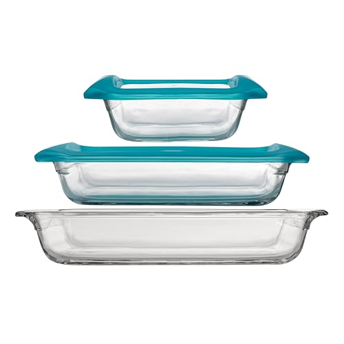 Libbey Baker’s Premium 5 Piece Glass Baking Dish Set, Stackable Casserole Dish with Lid Set, Baking Glassware for Casseroles, Lasagna, Brownies