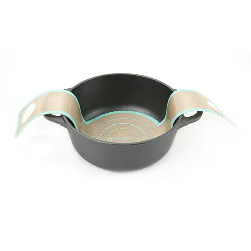 HAWOK Cast Iron Pre-seasoned Mini Dutch oven, Dia. 18 cm/7 inch, 1.5 Quart, with Silicone Bread Sling Black