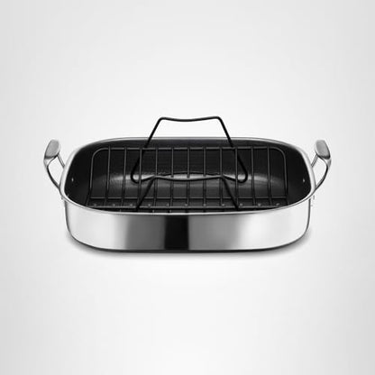 HexClad Hybrid 17 x 14 Inch Rectangular Nonstick Roasting Pan with Rack, Dishwasher-Friendly, Oven-Safe Up to 900°F, Compatible with All Cooktops