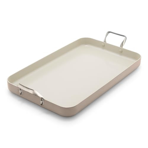 GreenPan 18" x 11" Double Burner Griddle Pan, Hard Anodized Healthy Ceramic Nonstick PFAS-Free, Stainless Steel Handles, Stovetop Cooking, Dishwasher Safe, Oven & Broiler Safe Cookware, Taupe