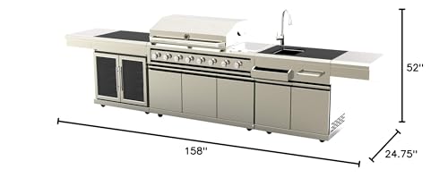 MCP Island Grills Modular 3 Piece Island Electric and Propane or Natural Gas BBQ Outdoor Stainless Steel Grill Kitchen, with Double Wine Refrigerator, Sink, Rotisserie, Black Marble Top and FREE Protective Canvas Cover, 08BF-DF